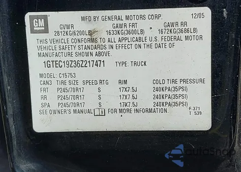 2006 GMC Sierra 1500 Slt z USA, uszkodzony, nr VIN 1GTEC19Z36Z217471